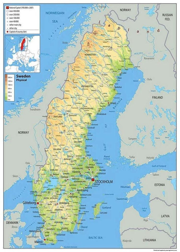 Geografische Karte Schweden