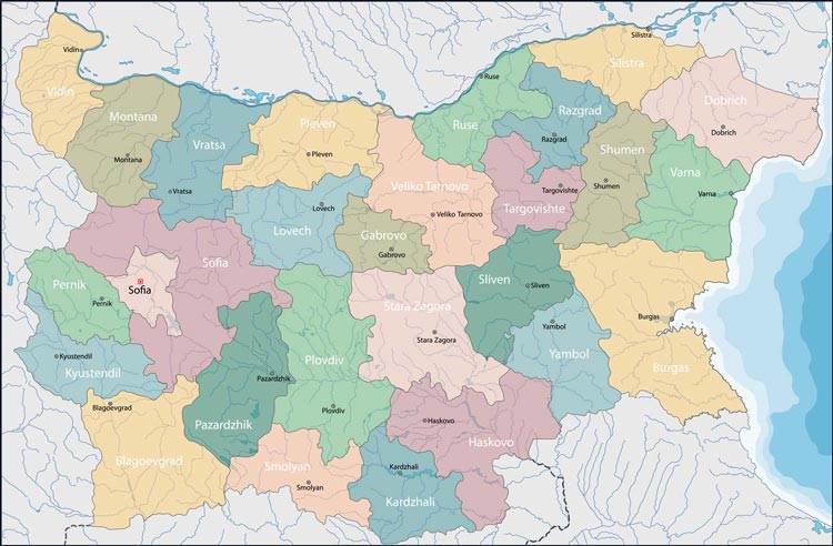 Politische Karte Bulgarien